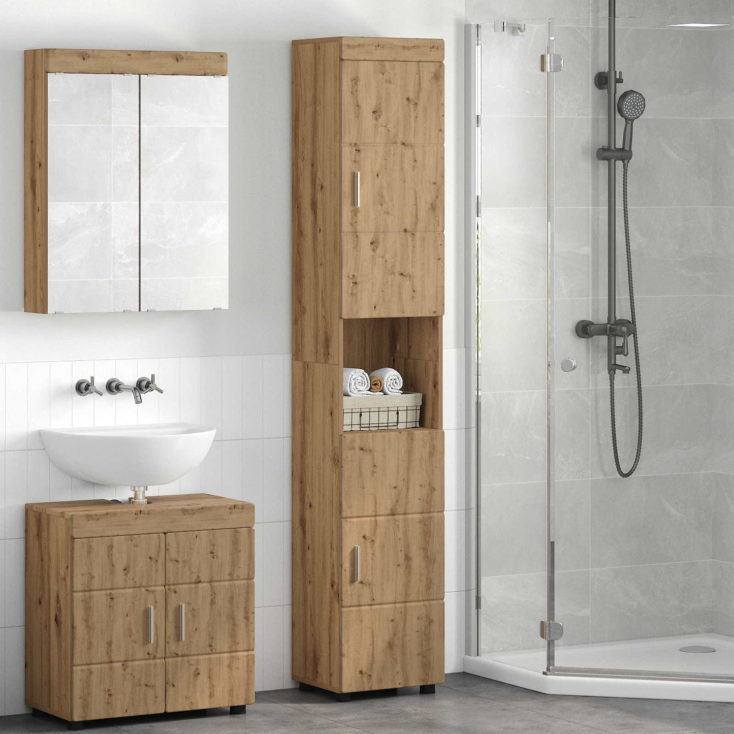 vidaXL Bathroom Cabinet Set TULUM Artisan Oak 37 x 31.5 x 203 cm