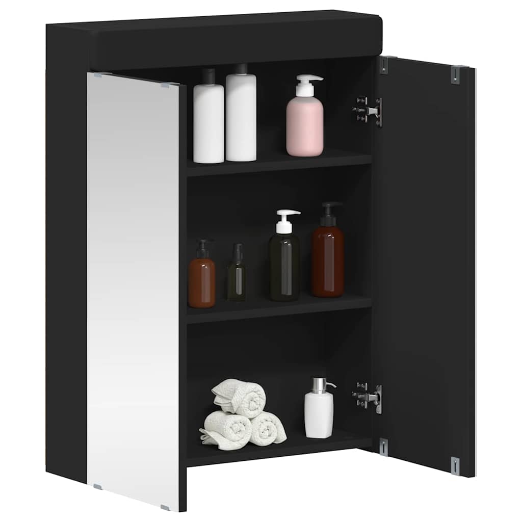vidaXL Bathroom Mirror Cabinet with Door TULUM Black 60 x 16.5 x 78 cm