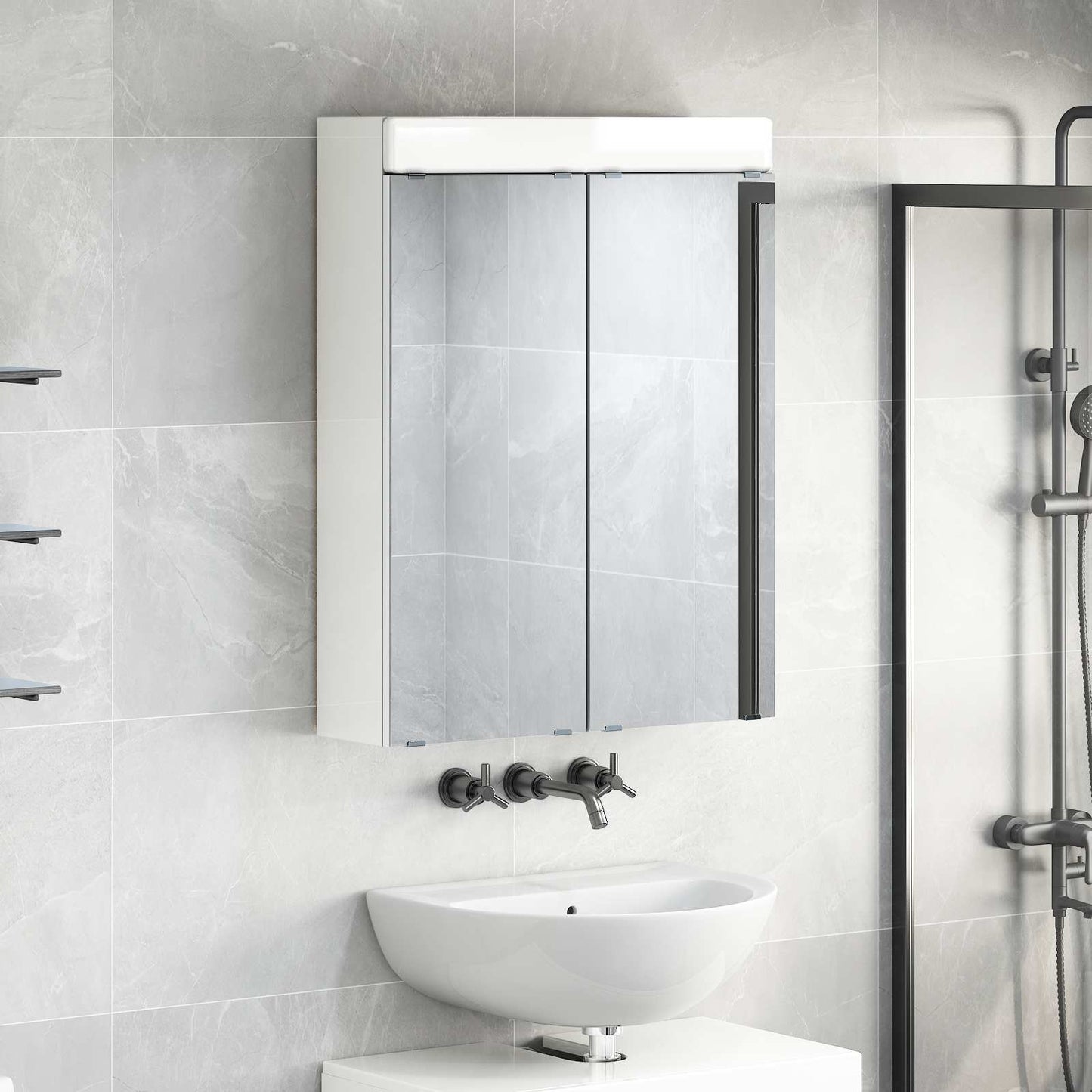 vidaXL Bathroom Mirror Cabinet TULUM High Gloss White