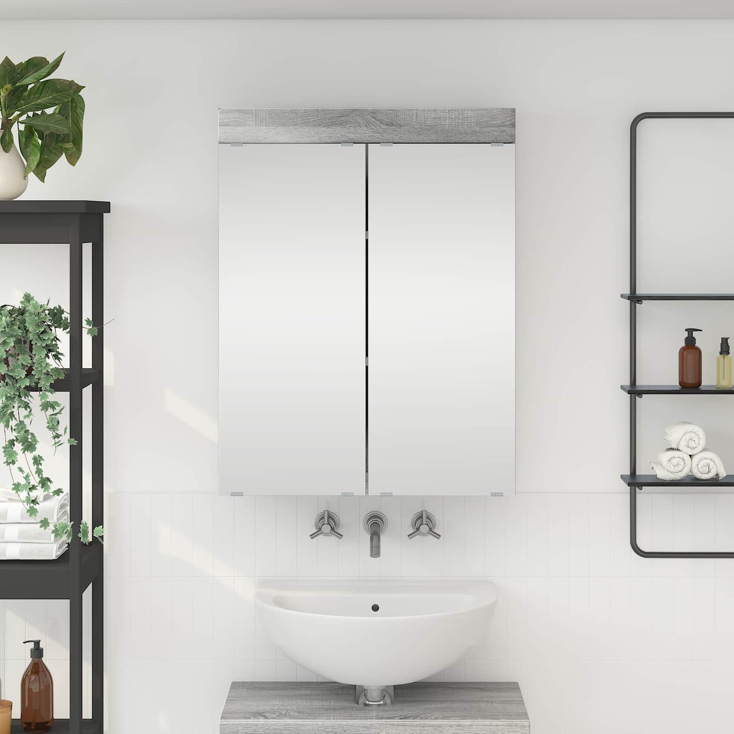 vidaXL Bathroom Mirror Cabinet TULUM Grey Sonoma 60 x 16.5 x 78 cm