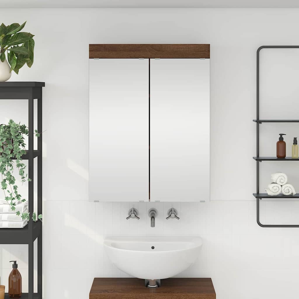 vidaXL Bathroom Mirror Cabinet TULUM Brown Oak 60 x 16.5 x 78 cm