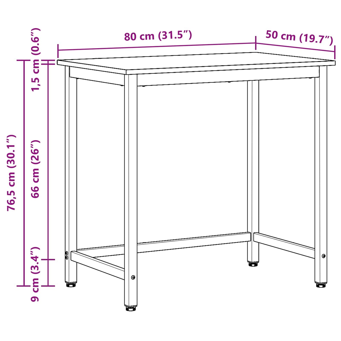 vidaXL Table Grey Sonoma 80 x 50 x 76.5 cm Engineered Wood and Steel