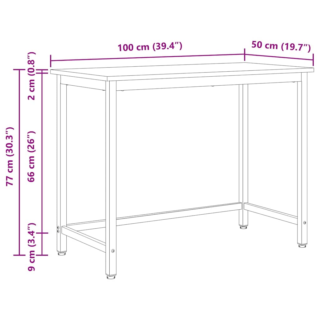 vidaXL Table Natural 100 x 50 x 77 cm Engineered Wood and Steel