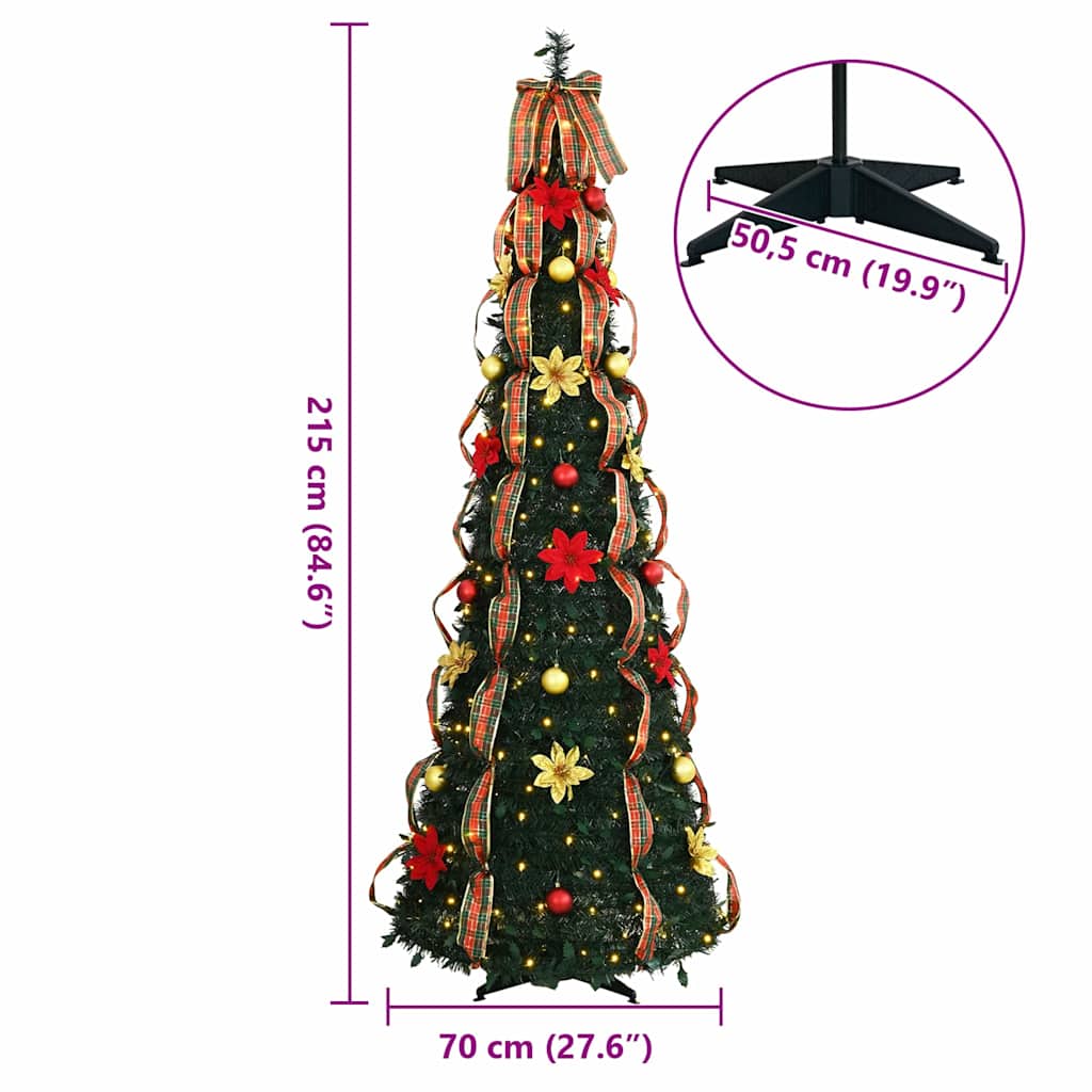 vidaXL Artificial Christmas Tree with 200 LEDs Green 215 cm PVC