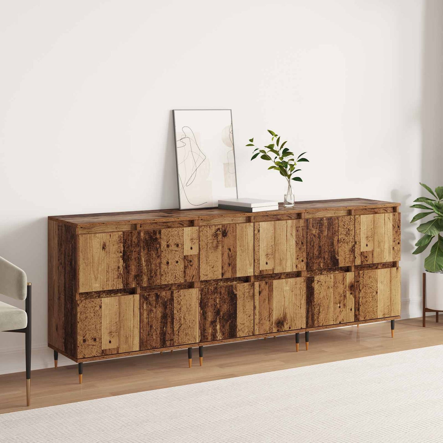 vidaXL Storage Cabinet 3 pcs Old Wood 60 x 35 x 70 cm