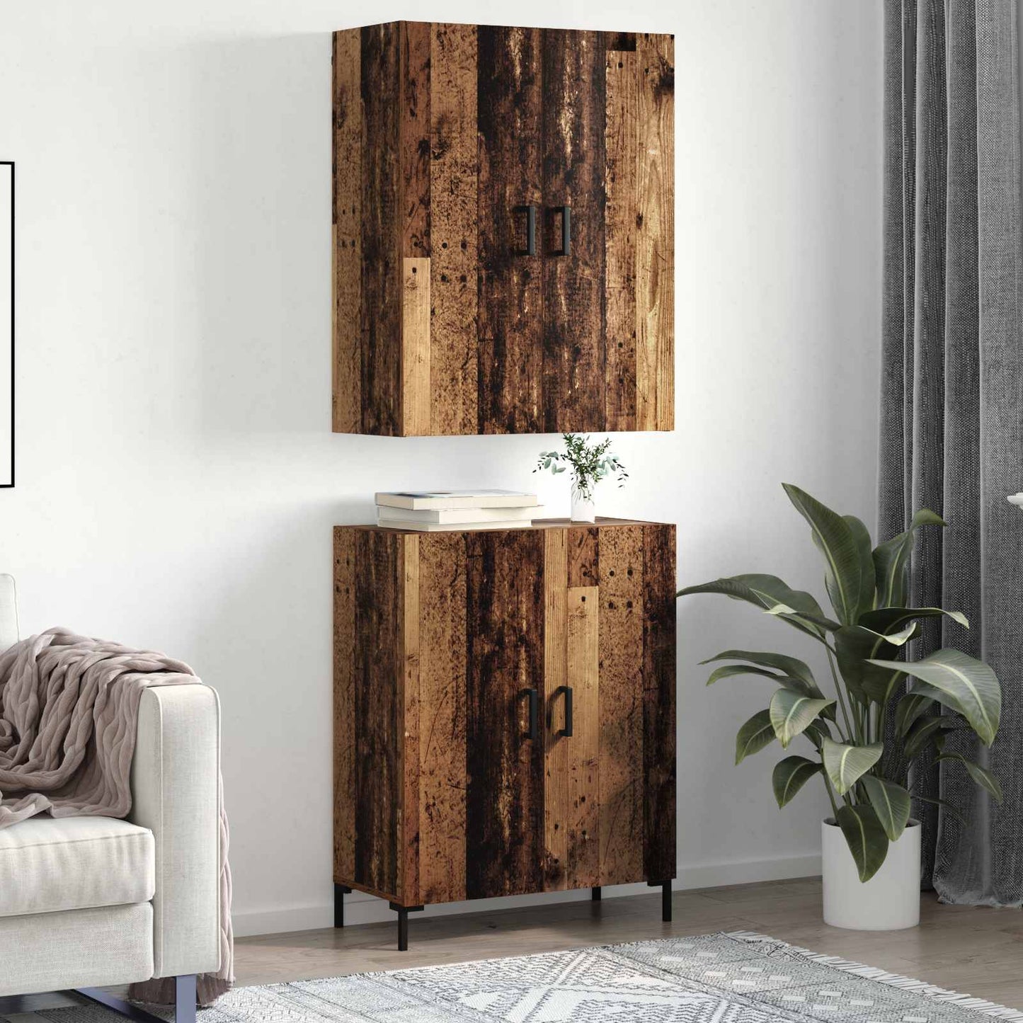 vidaXL Highboard Old wood 69.5 x 34 x 180 cm Engineered Wood