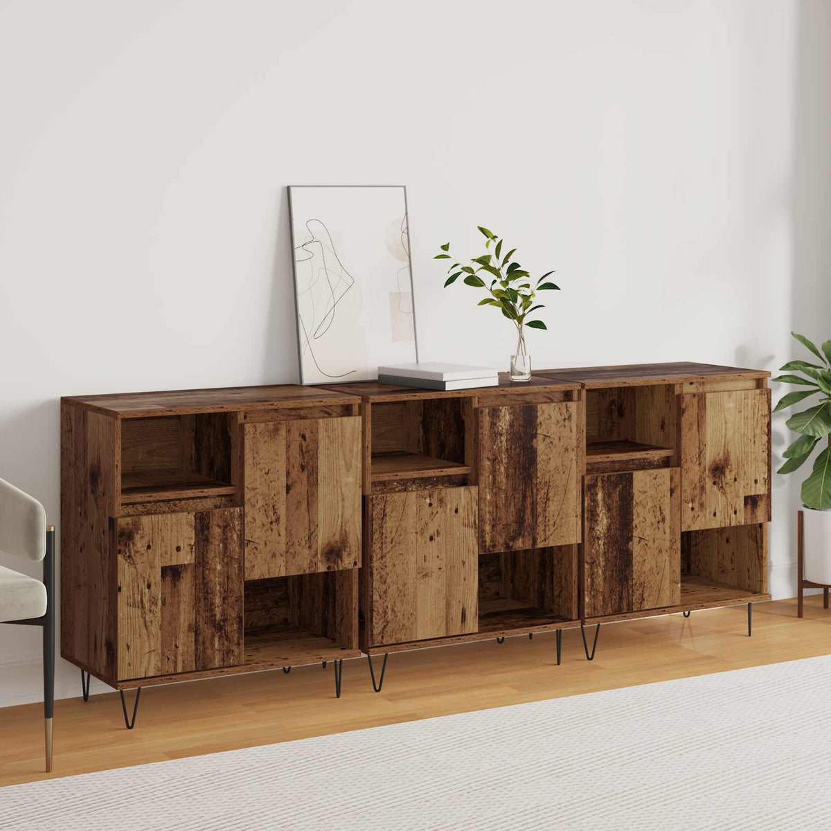 vidaXL Sideboard 3 pcs Old Wood 60 x 35 x 70 cm