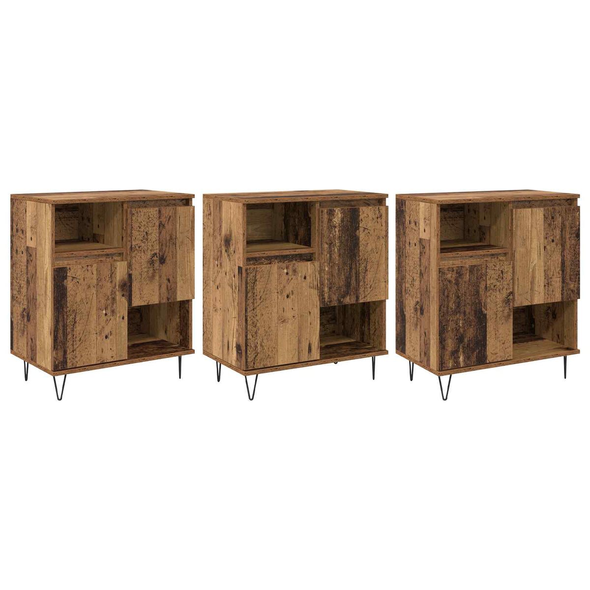 vidaXL Sideboard 3 pcs Old Wood 60 x 35 x 70 cm