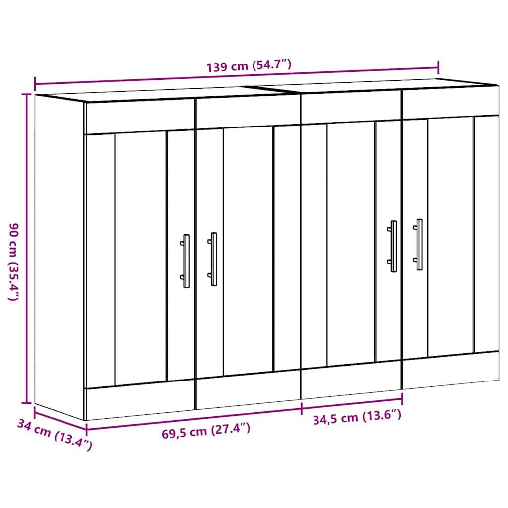 vidaXL Wall Mounted Cabinets 2 pcs Old wood 69.5 x 34 x 90 cm