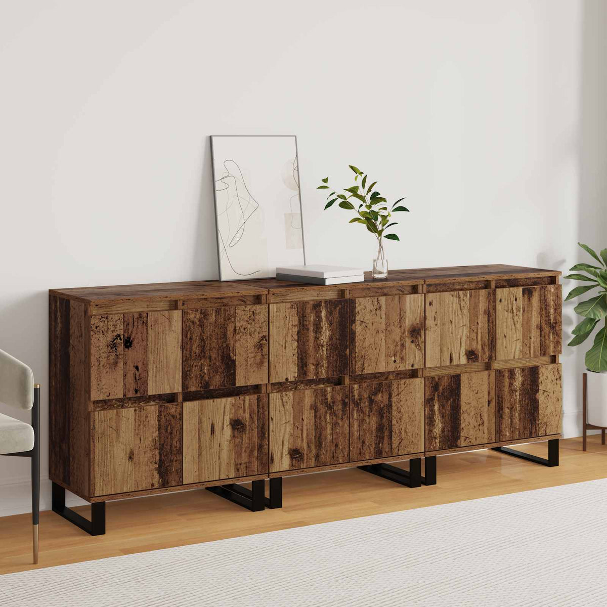 vidaXL Sideboard 3 pcs Old Wood 60 x 35 x 70 cm