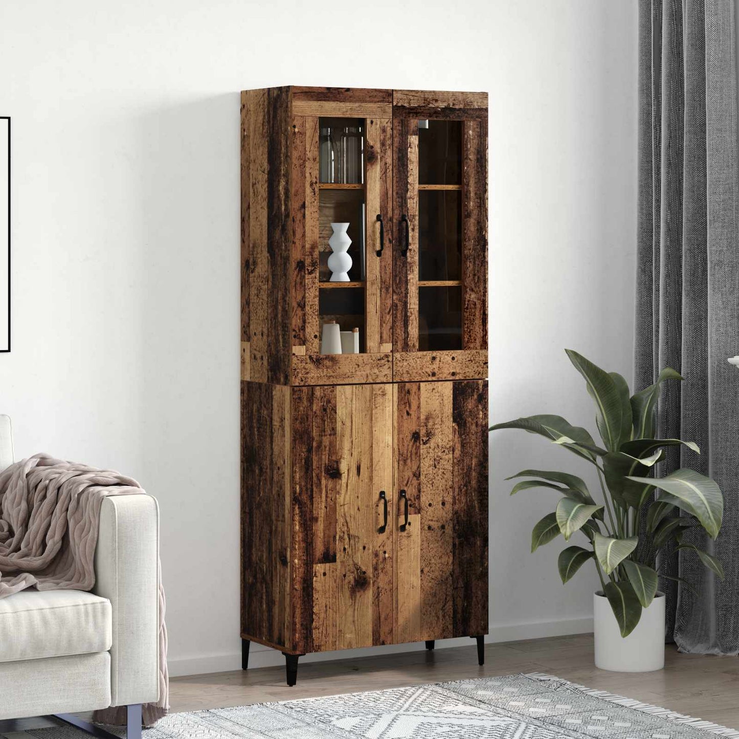 vidaXL Highboard 2 pcs Old wood Engineered Wood
