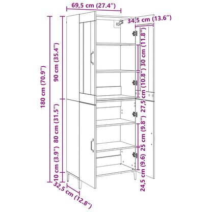 vidaXL Highboard 2 pcs Old wood 69.5 x 34 x 180 cm Engineered Wood