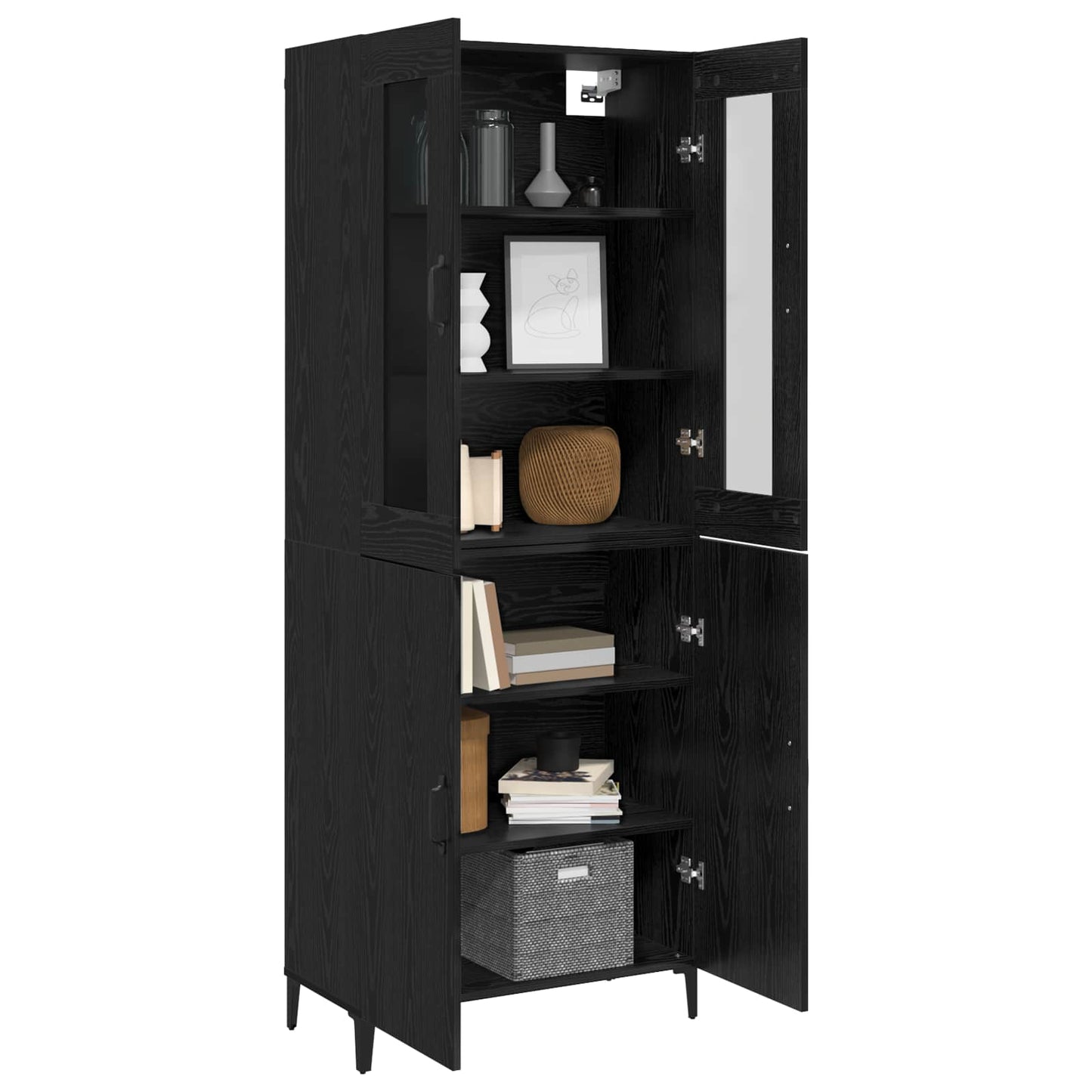 vidaXL Highboard 2 pcs Black Oak Engineered Wood