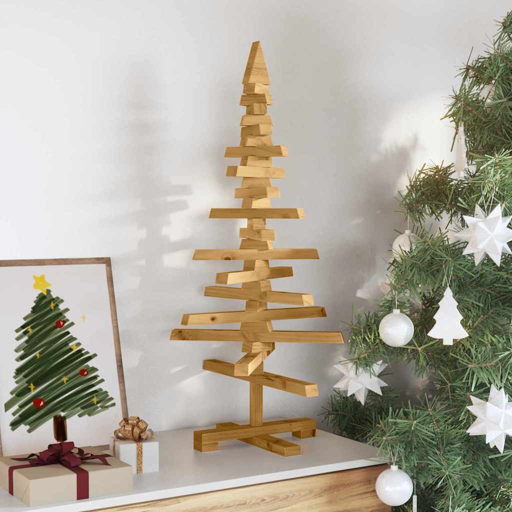 vidaXL Wooden Christmas Tree with Stand Brown 90 cm Solid pine wood