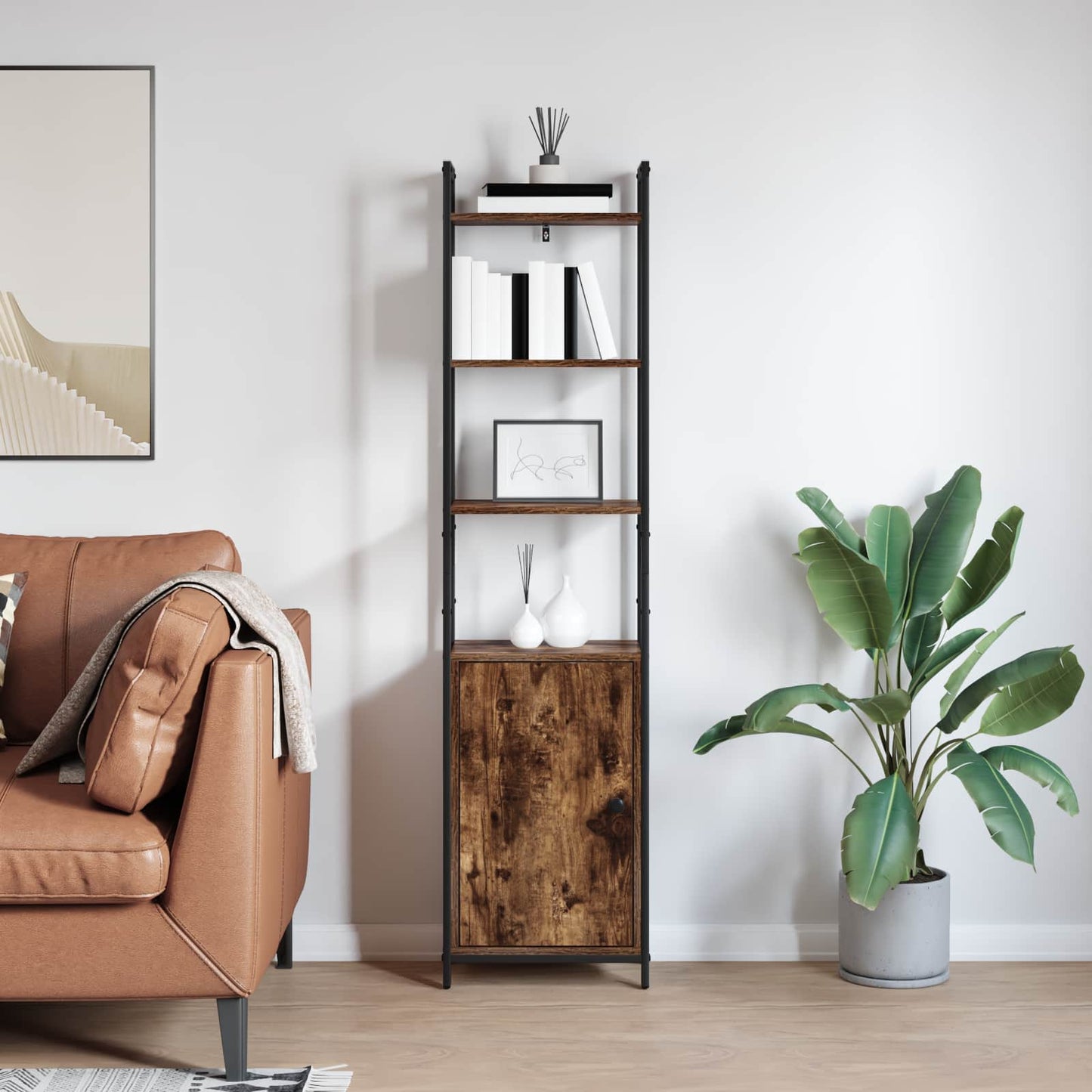 vidaXL Book Cabinet 6-Tier 40 x 24 x 161 cm Engineered Wood Smoked Oak
