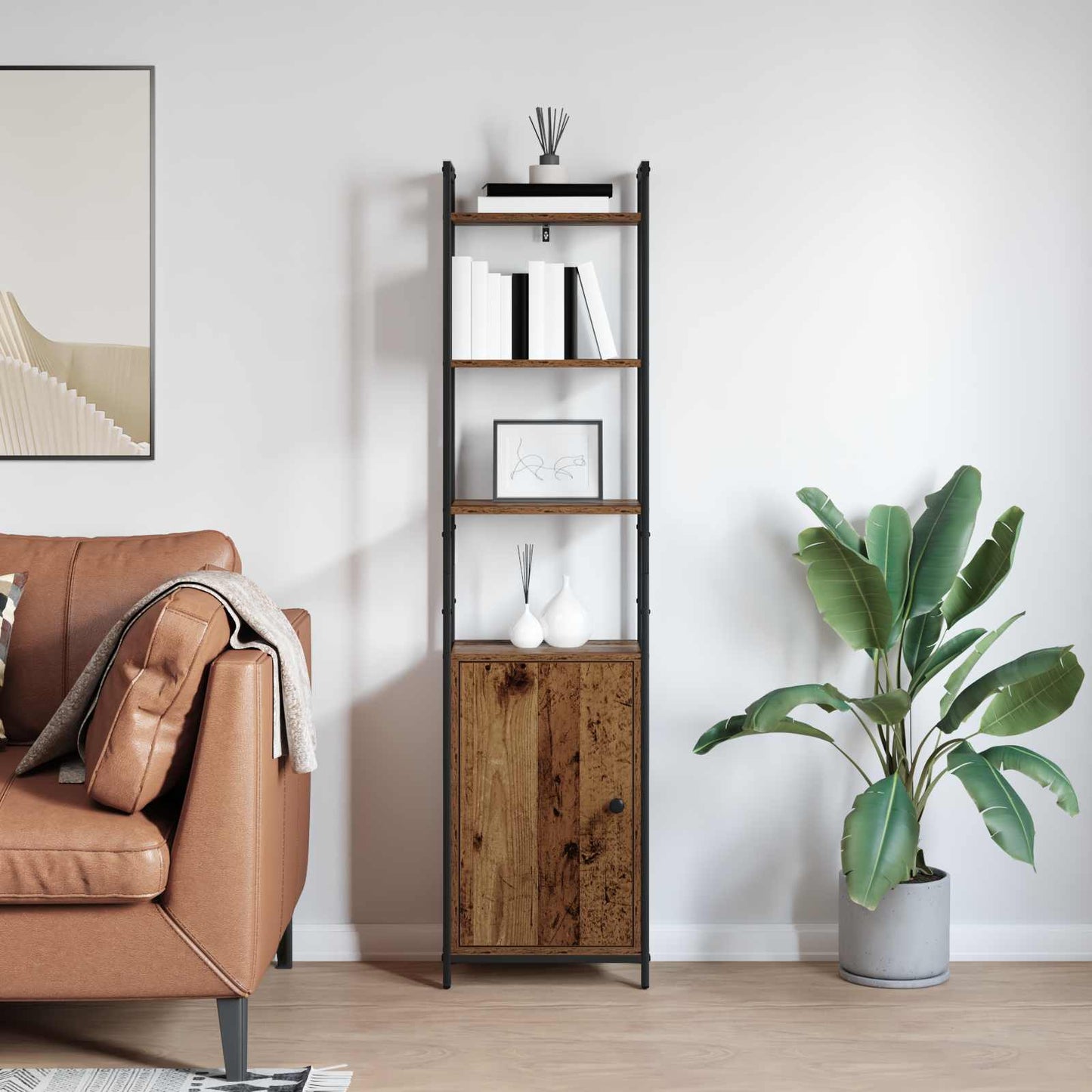 vidaXL Book Cabinet 6-Tier 40 x 24 x 161 cm Engineered Wood Old Wood