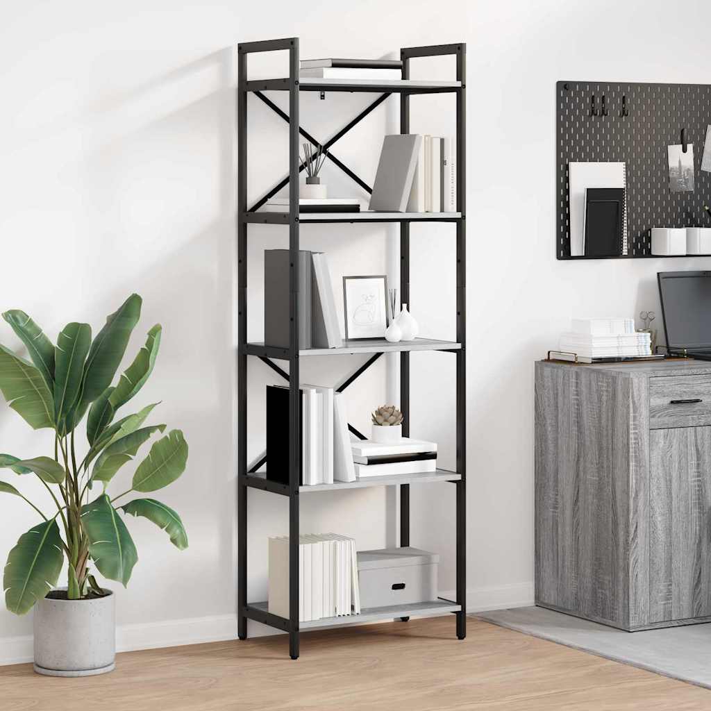 vidaXL Bookshelf 5-Tier 56 x 34 x 171 cm Engineered Wood Grey Sonoma