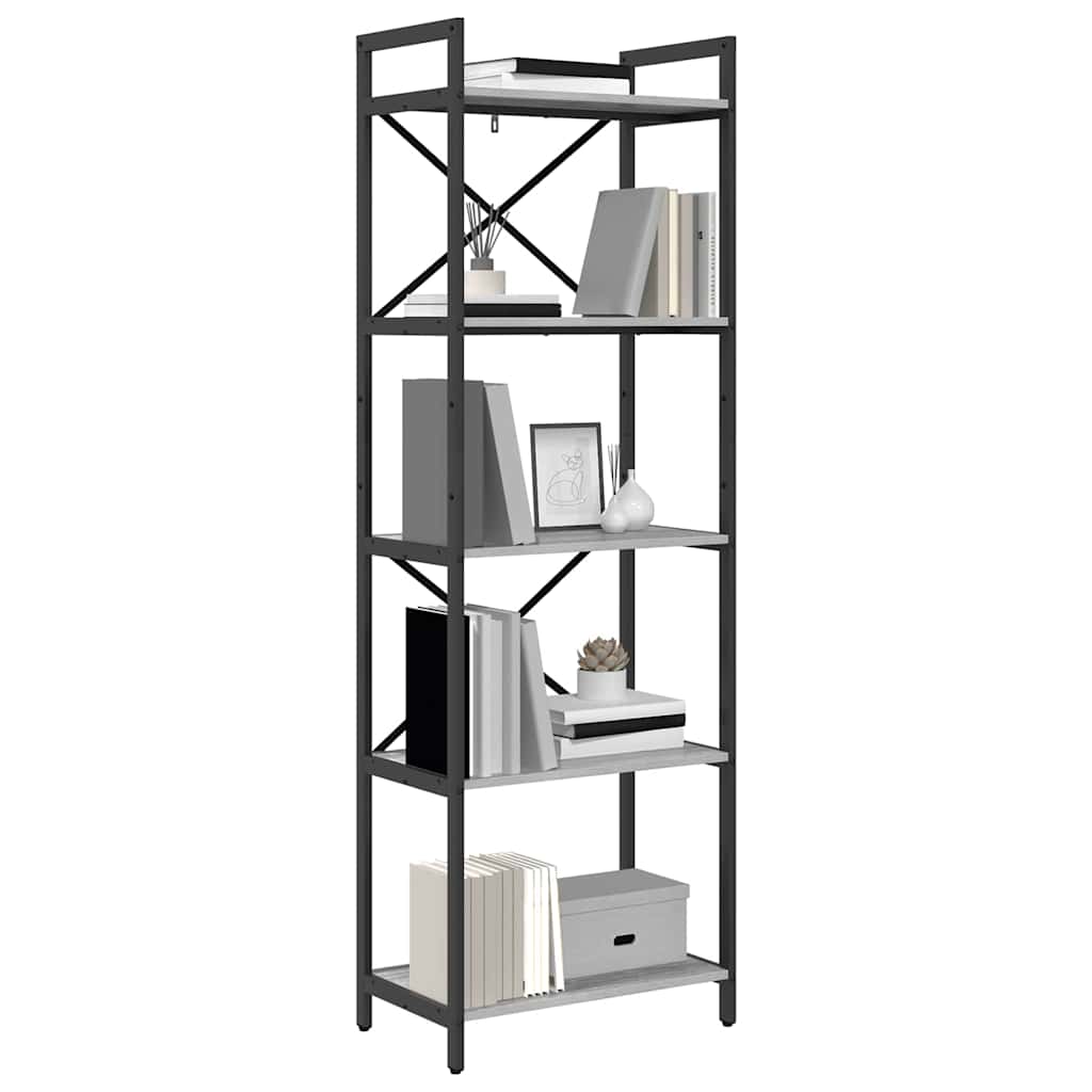 vidaXL Bookshelf 5-Tier 56 x 34 x 171 cm Engineered Wood Grey Sonoma