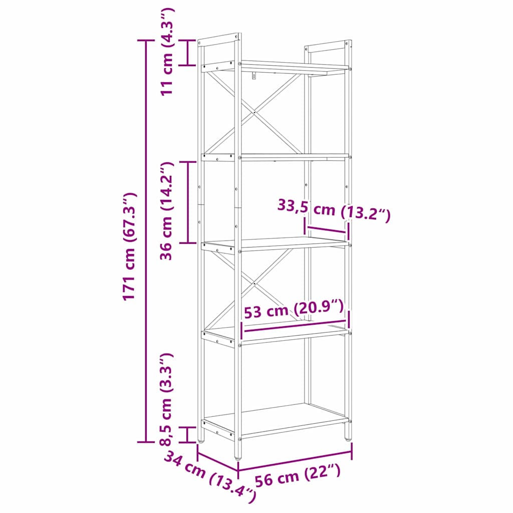 vidaXL Bookshelf Artisan Oak 56 x 34 x 171 cm Engineered Wood