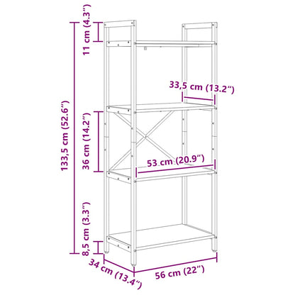 vidaXL Bookshelf Grey Sonoma 56 x 34 x 133.5 cm Engineered Wood