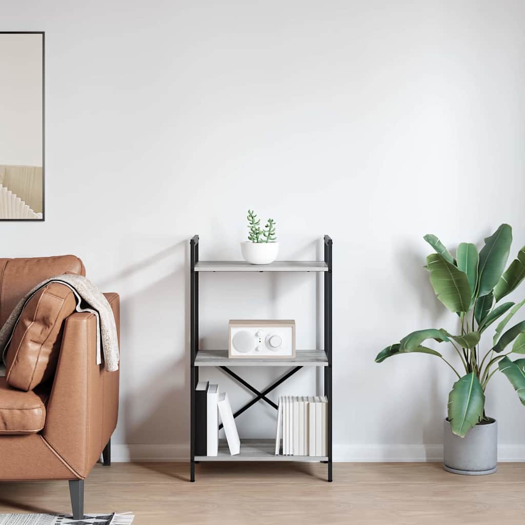 vidaXL Bookshelf 3-Tier 56 x 34 x 96 cm Engineered Wood Grey Sonoma