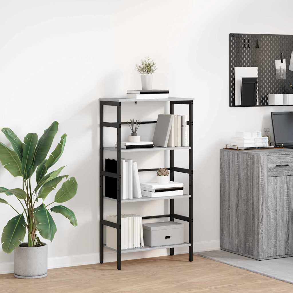vidaXL Bookshelf 3-Tier 60 x 29.5 x 115 cm Engineered Wood Grey Sonoma