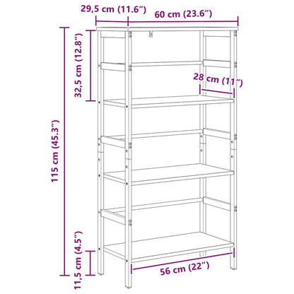 vidaXL Bookshelf 3-Tier 60 x 29.5 x 115 cm Engineered Wood Artisan Oak