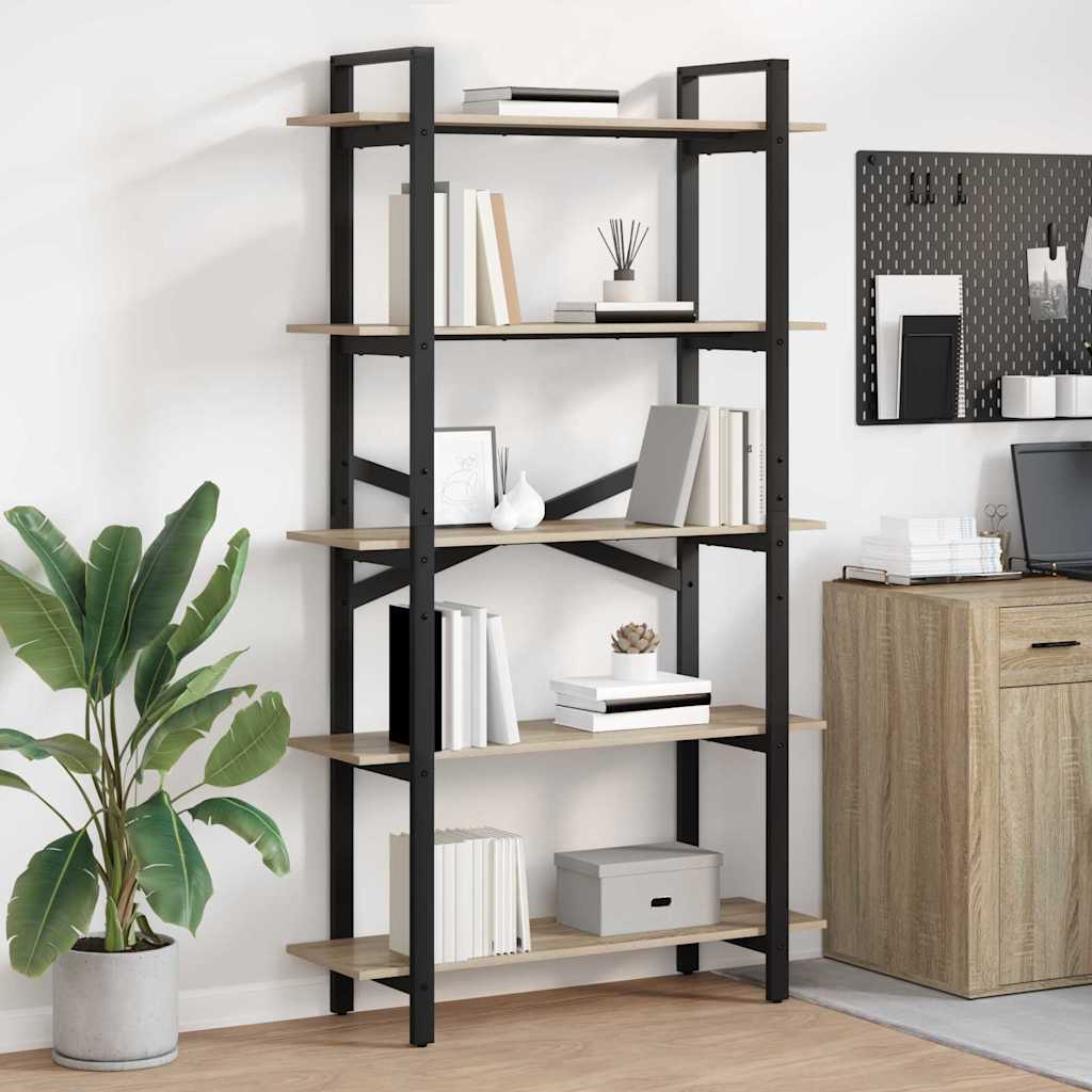vidaXL Bookshelf 5-Tier 100 x 33.5 x 178 cm Engineered Wood Sonoma Oak