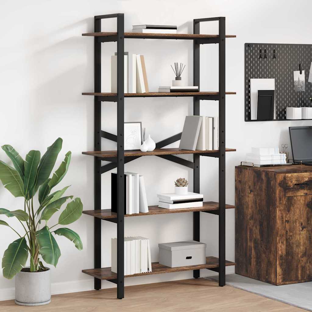 vidaXL Bookshelf 5-Tier 100 x 33.5 x 178 cm Engineered Wood Smoked Oak