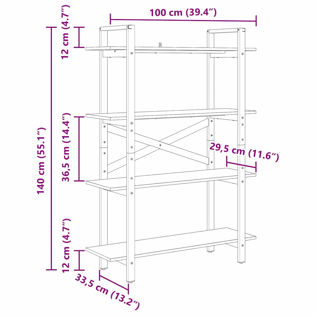 vidaXL Bookshelf Smoked Oak 100 x 33.5 x 140 cm Engineered Wood