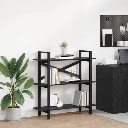 vidaXL Bookshelf 3-Tier 100 x 33.5 x 102 cm Engineered Wood Black Oak