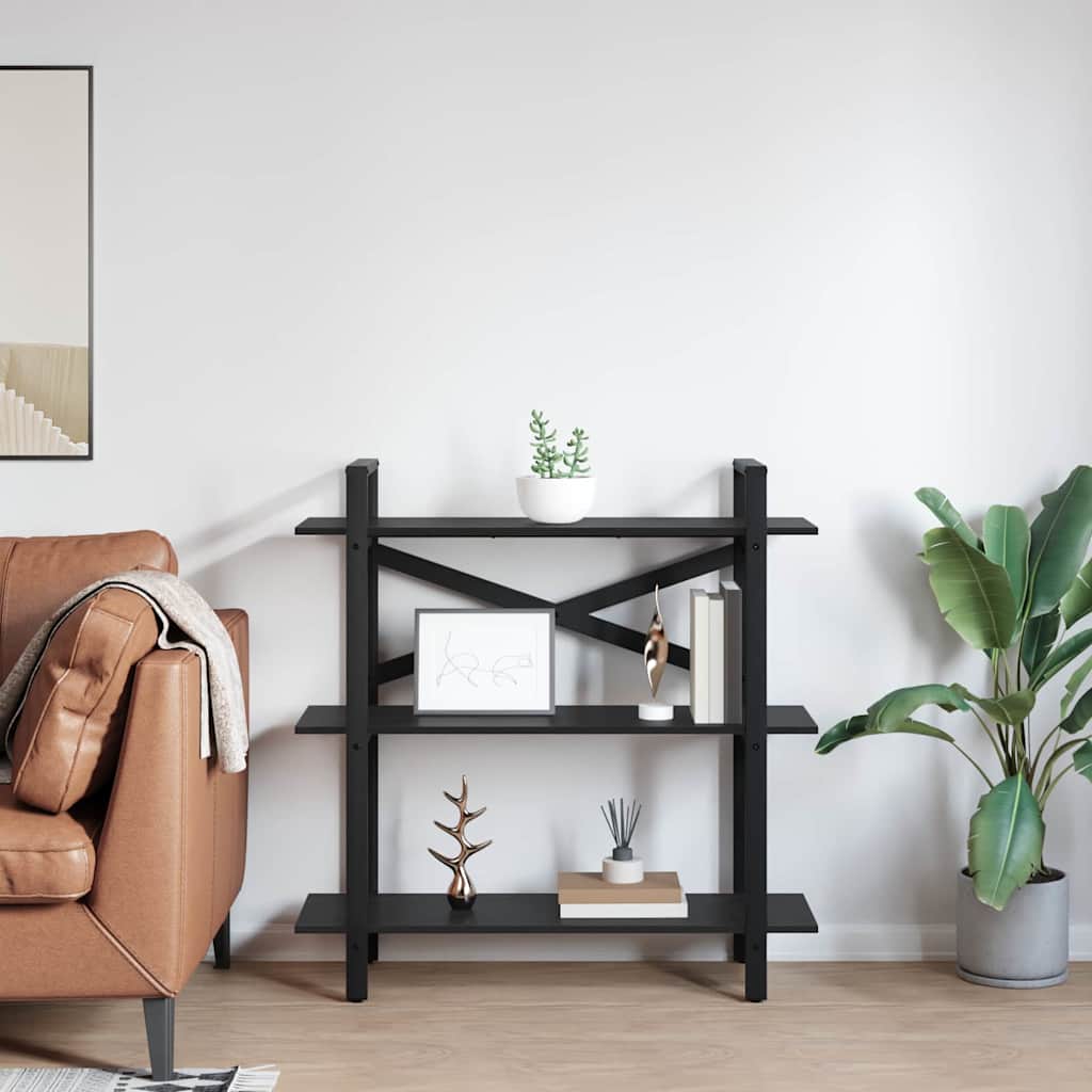 vidaXL Bookshelf 3-Tier 100 x 33.5 x 102 cm Engineered Wood Black Oak