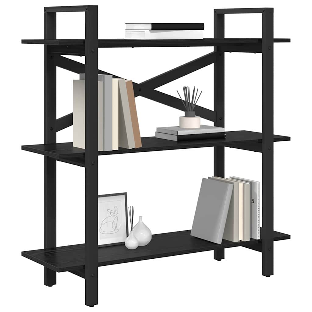 vidaXL Bookshelf 3-Tier 100 x 33.5 x 102 cm Engineered Wood Black Oak