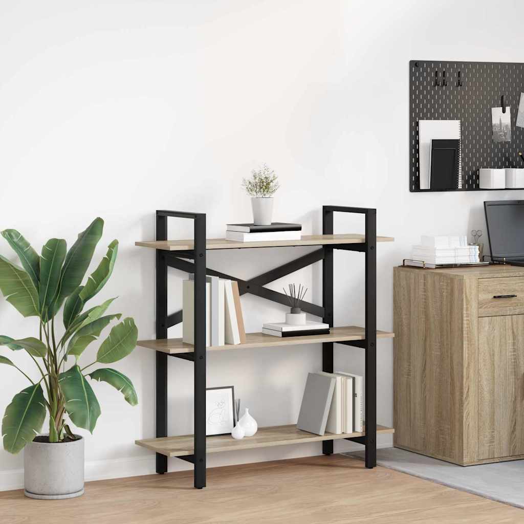 vidaXL Bookshelf 3-Tier 100 x 33.5 x 102 cm Engineered Wood Sonoma Oak