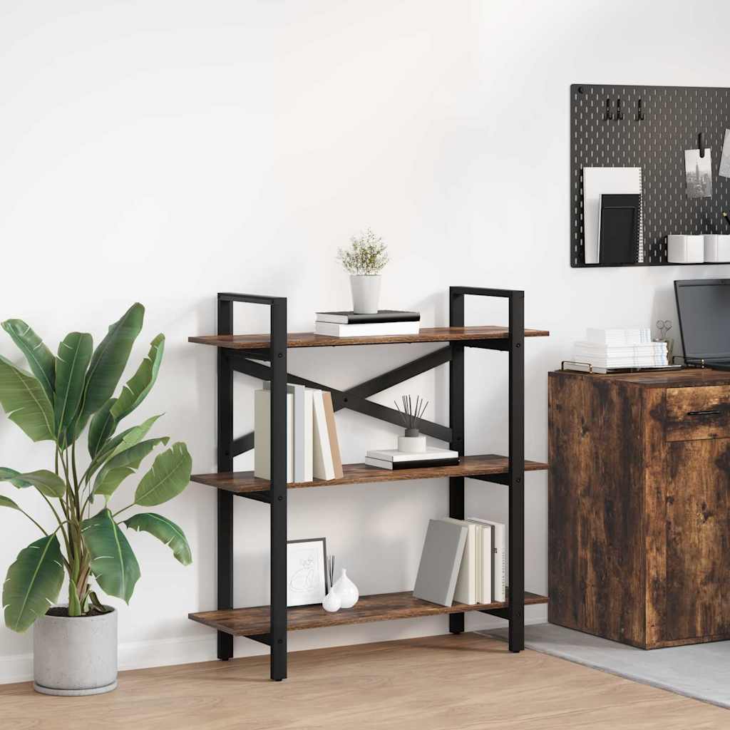 vidaXL Bookshelf 3-Tier 100 x 33.5 x 102 cm Engineered Wood Smoked Oak