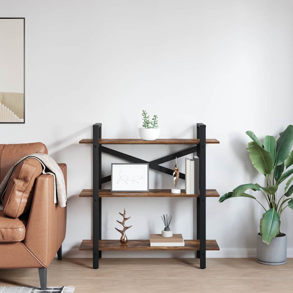 vidaXL Bookshelf 3-Tier 100 x 33.5 x 102 cm Engineered Wood Smoked Oak