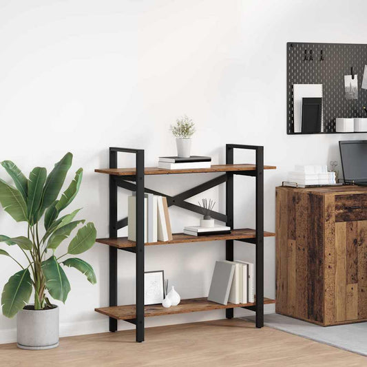vidaXL Bookshelf 3-Tier 100 x 33.5 x 102 cm Engineered Wood Old Wood