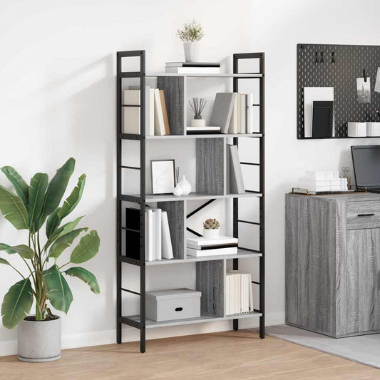 vidaXL Bookshelf 9-Tier 75 x 30 x 156 cm Engineered Wood Grey Sonoma