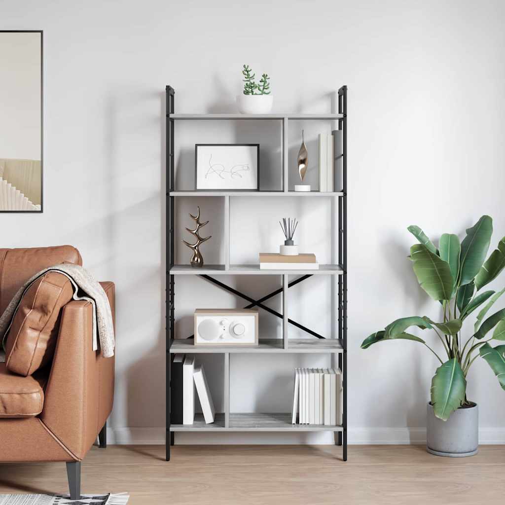 vidaXL Bookshelf 9-Tier 75 x 30 x 156 cm Engineered Wood Grey Sonoma