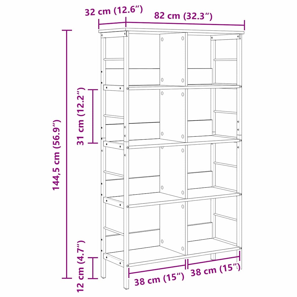 vidaXL Bookshelf Sonoma Oak 82 x 32 x 144.5 cm Engineered Wood