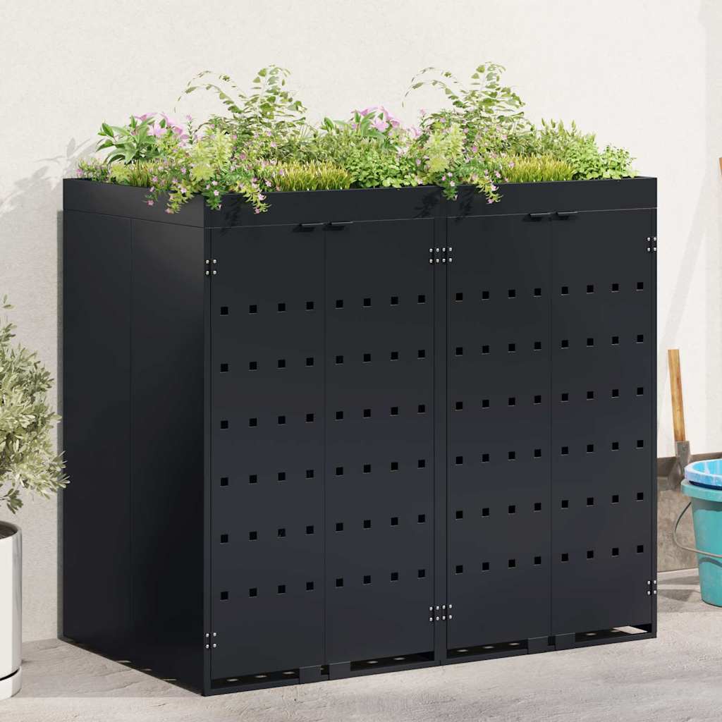vidaXL Wheelie Bin Storage for 2 Bins Black 136 x 77.5 x 121.5 cm