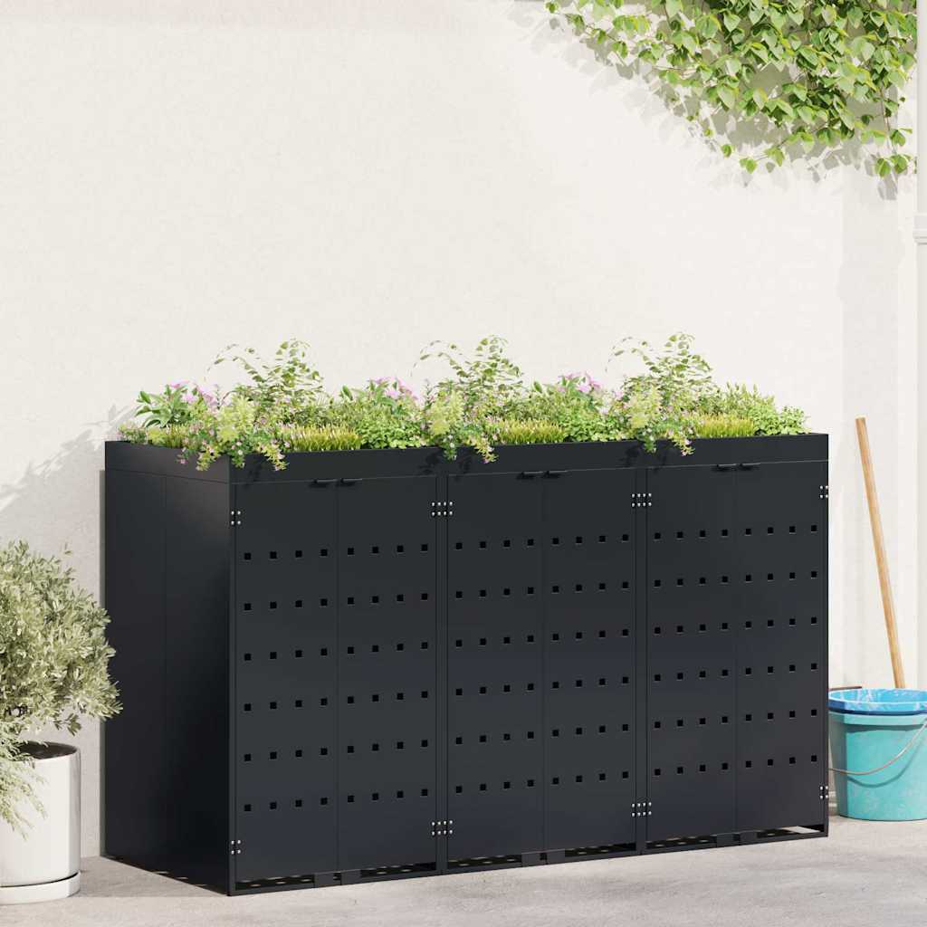 vidaXL Wheelie Bin Storage for 3 Bins Black 204 x 77.5 x 121.5 cm