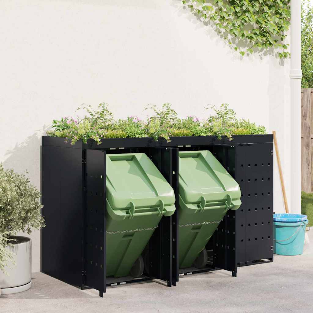 vidaXL Wheelie Bin Storage for 3 Bins Black 204 x 77.5 x 121.5 cm