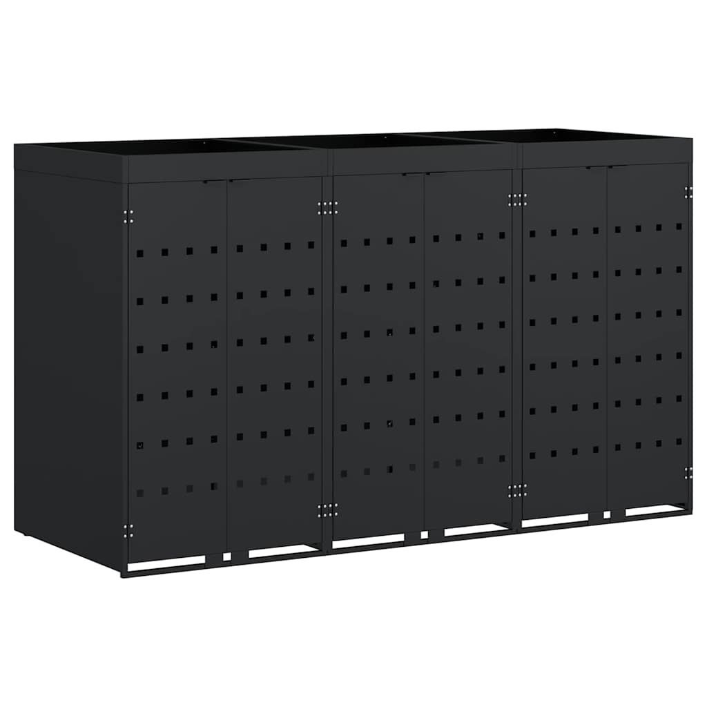 vidaXL Wheelie Bin Storage for 3 Bins Black 204 x 77.5 x 121.5 cm