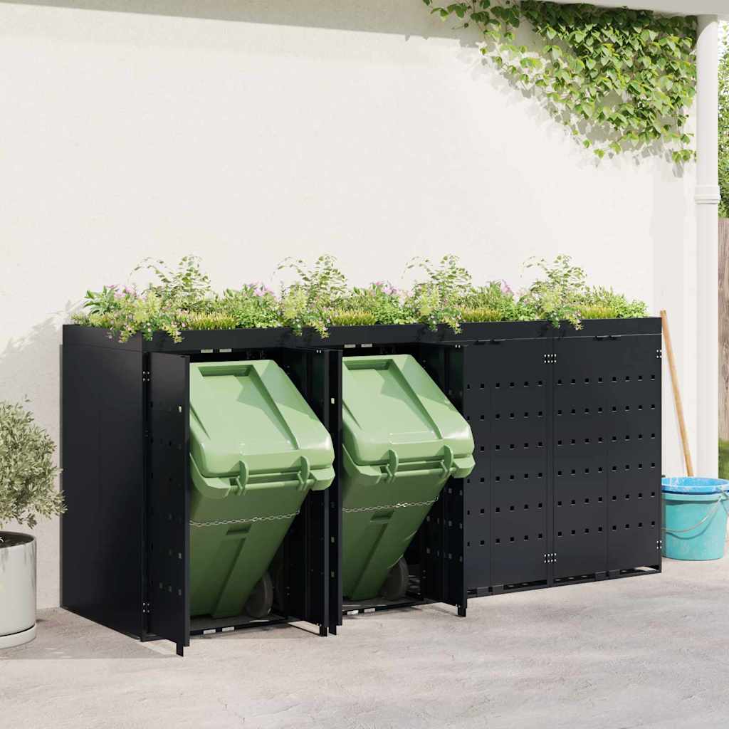 vidaXL Wheelie Bin Storage for 4 Bins Black 272 x 77.5 x 121.5 cm