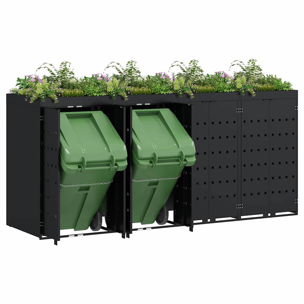 vidaXL Wheelie Bin Storage for 4 Bins Black 272 x 77.5 x 121.5 cm