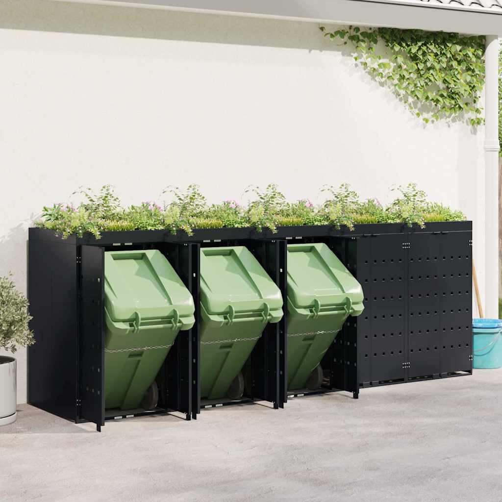 vidaXL Wheelie Bin Storage for 5 Bins Black 340 x 77.5 x 121.5 cm