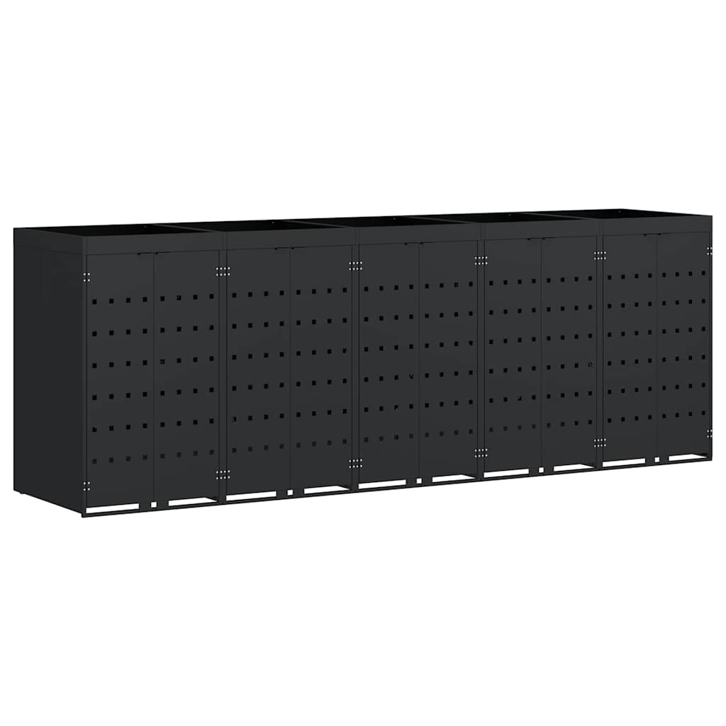 vidaXL Wheelie Bin Storage for 5 Bins Black 340 x 77.5 x 121.5 cm