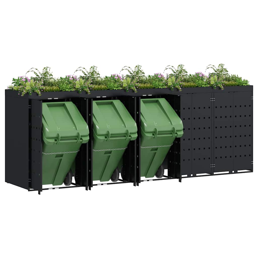 vidaXL Wheelie Bin Storage for 5 Bins Black 340 x 77.5 x 121.5 cm