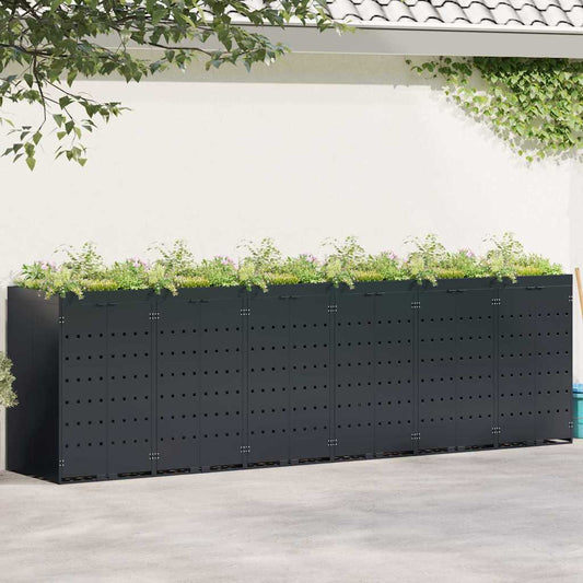 vidaXL Wheelie Bin Storage for 6 Bins Black 408 x 77.5 x 121.5 cm
